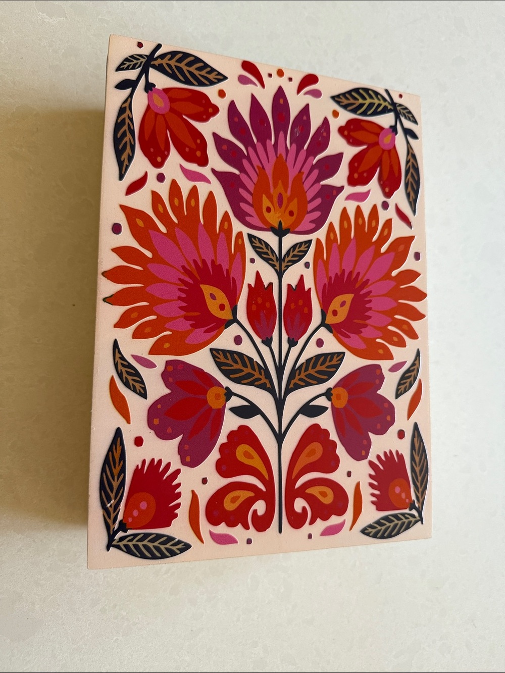 Floral Decorative Tea Box Tile Art in Pink, Red & Magenta